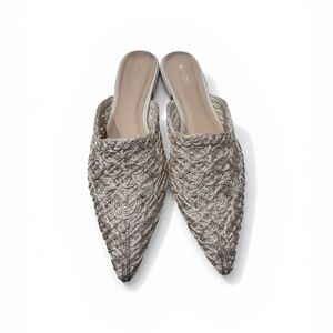 Beige Braided Pointed-Toe Mule